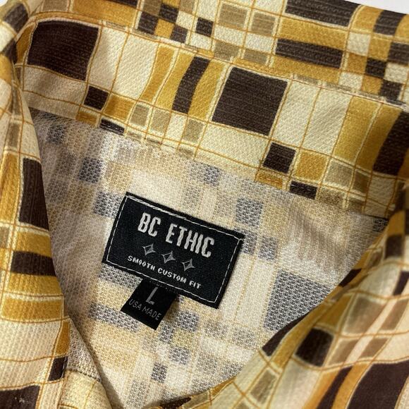 BC Ethic Men’s Lounge Club Shirt Lg Textured Shine Casual Windowpane Button - Picture 3 of 6